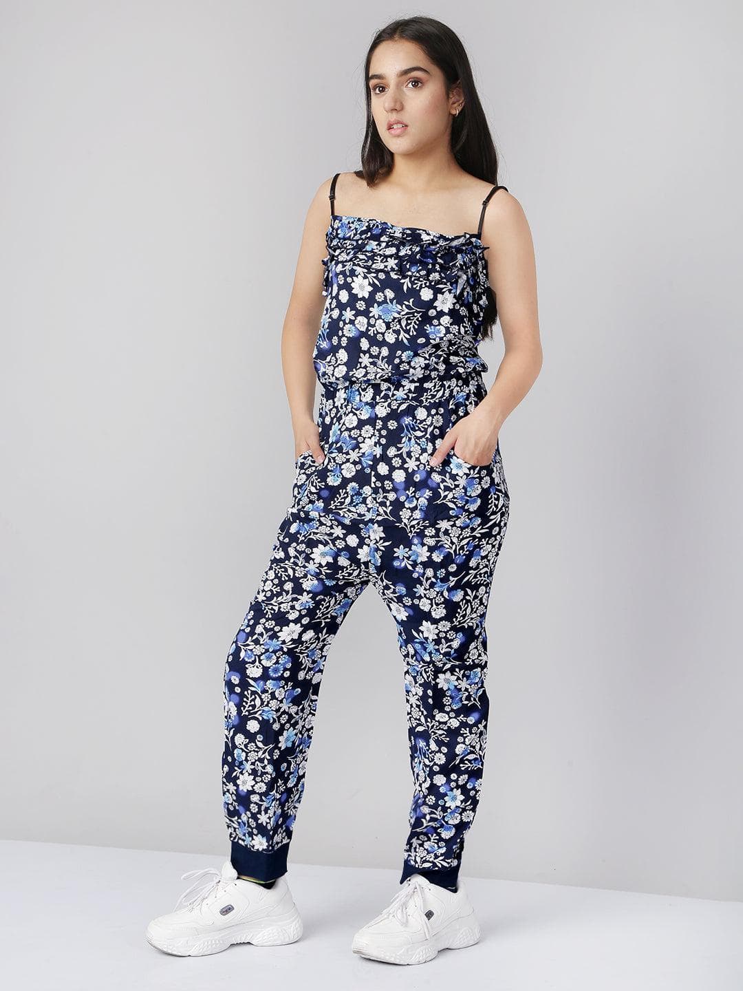 Buy Naughty Ninos Girls Navy Blue Floral Printed Jumpsuit(MM00526DRS_Navy  Blue_3-4 Years) at Amazon.in